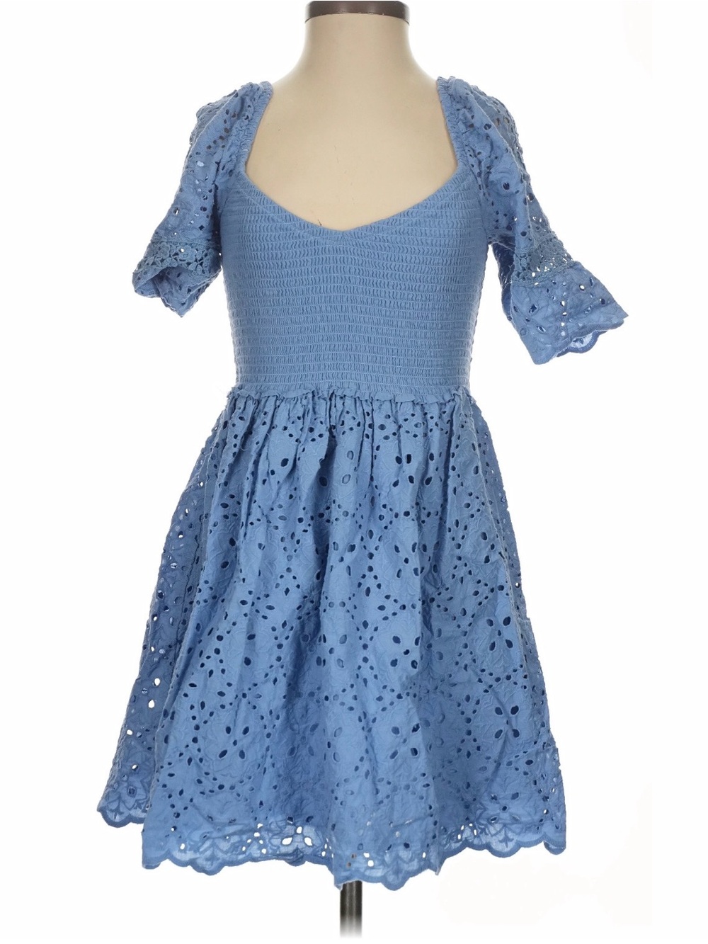Betsey Johnson Endless Sky Smocked Eyelet Mini Dress
